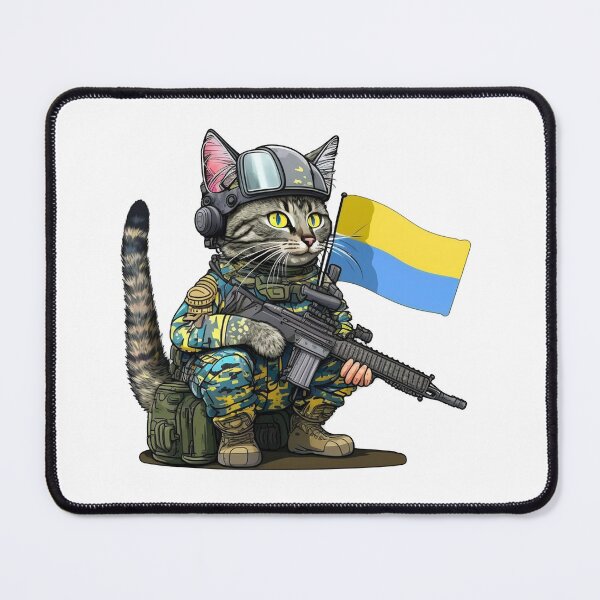 Item preview, Ukrainian cat with flags in the war, cat soldier designed and sold by pixeldizajn.