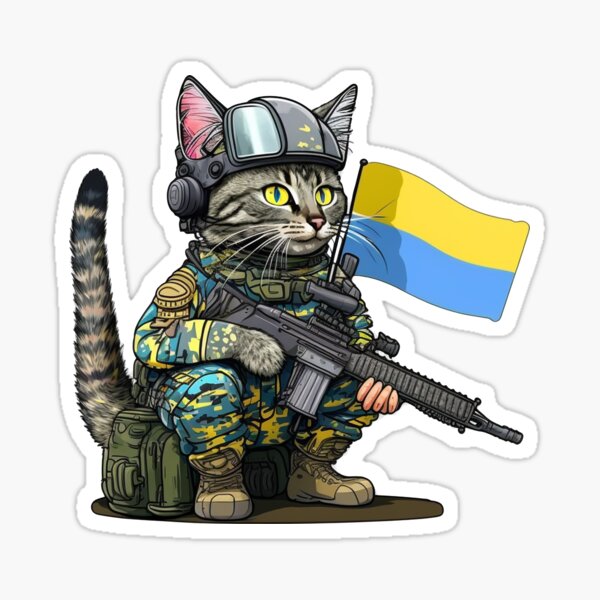Item preview, Ukrainian cat with flags in the war, cat soldier designed and sold by pixeldizajn.