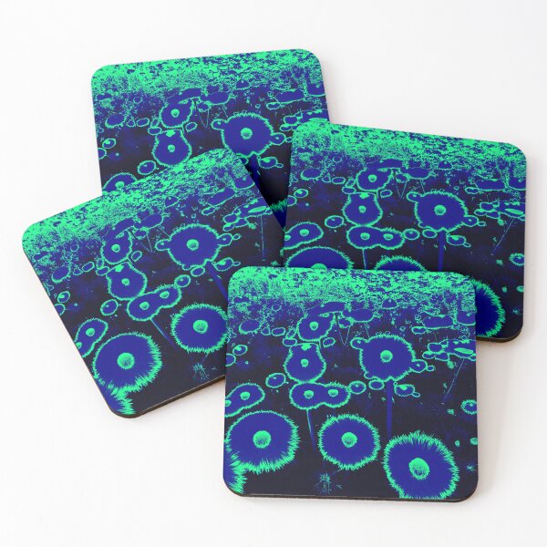 Item preview, Blue Green Glowing Abstract Dandelions designed and sold by asurtiumgreen.