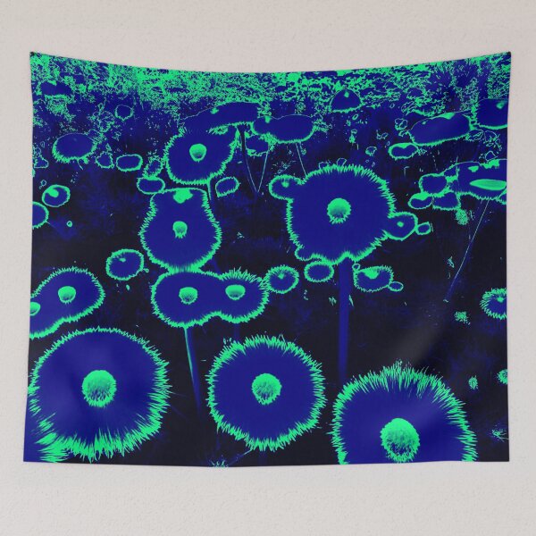 Item preview, Blue Green Glowing Abstract Dandelions designed and sold by asurtiumgreen.