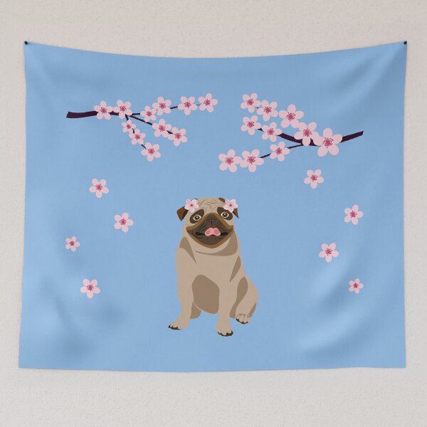 Item preview, Spring Pug Dog with Sakura Floral Tree designed and sold by SeasonalDogs.