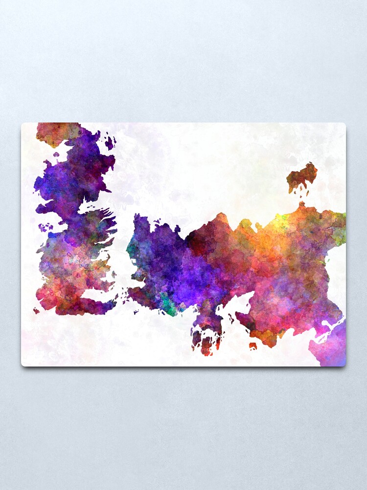 Alternate view of Map game of thrones in watercolor art Metal Print