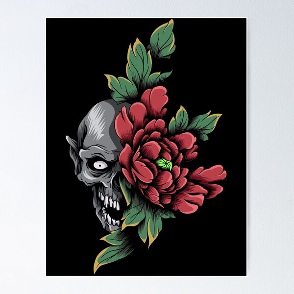 Item preview, Demonic Skull with Flower designed and sold by RedNeo.