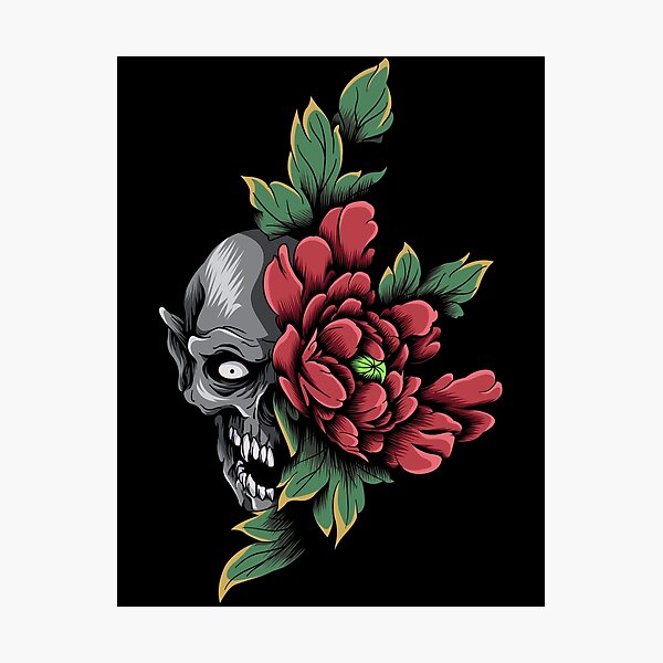 Item preview, Demonic Skull with Flower designed and sold by RedNeo.