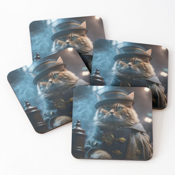Item preview, Steampunk Cat in Coat & Hat at Train Station designed and sold by AIWanderer.