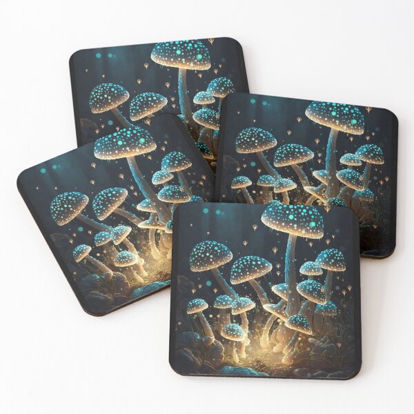 Item preview, smoky mystical mushrooms glowing blue light, dreamy light  designed and sold by artofmestore.