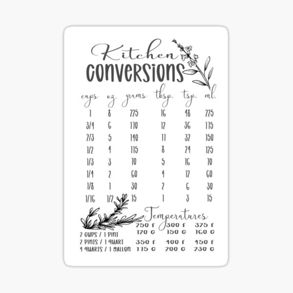 Simple Kitchen Conversion Chart Magnet for Sale by Madelyn Craig