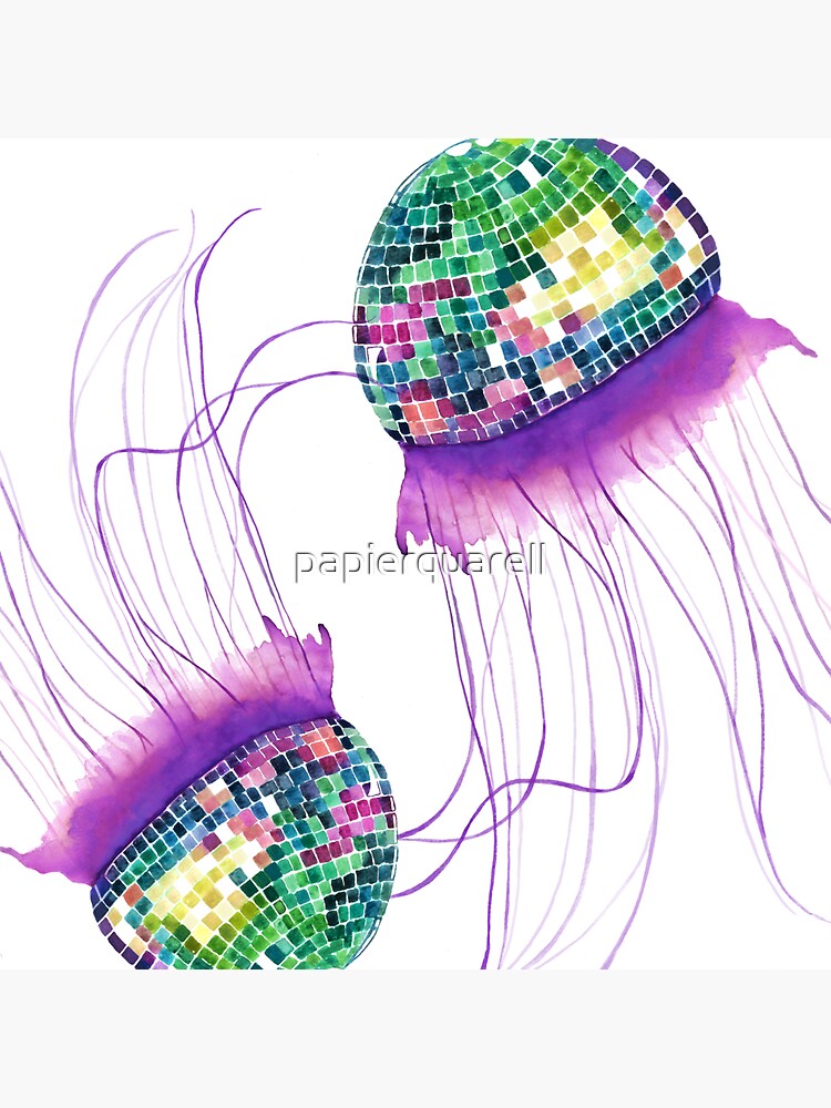 Disco Ball Jellyfisch - Colorful Watercolor Illustration Sticker for Sale  by papierquarell