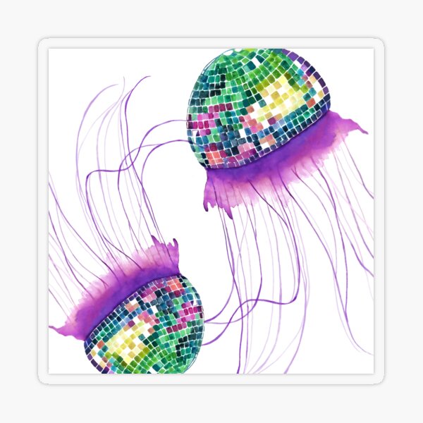 Disco Ball Jellyfisch - Colorful Watercolor Illustration Transparent Sticker