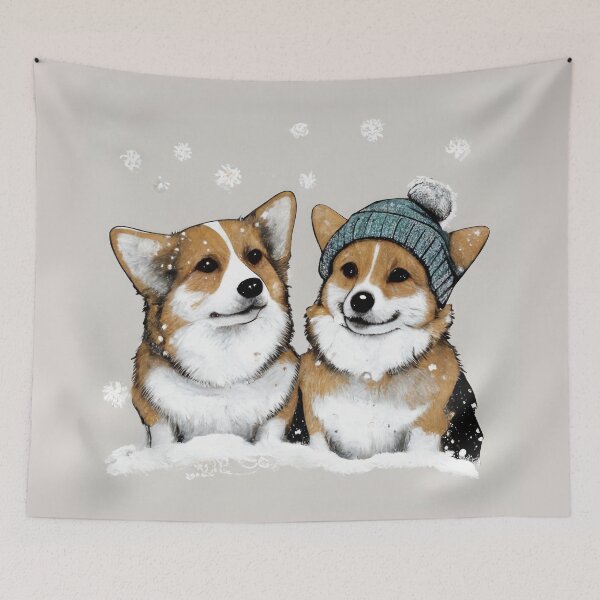 Item preview, Pembroke Welsh Corgi Friends in the Snow designed and sold by newnomads-art.