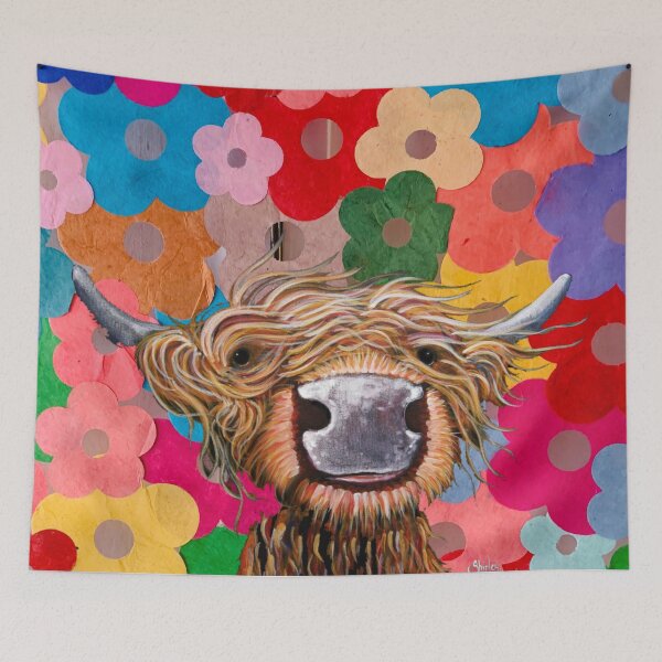 Item preview, Funkadelic Groovy floral cow flower aesthetic, cool cow farmyard animal designed and sold by Flowerartlovers.
