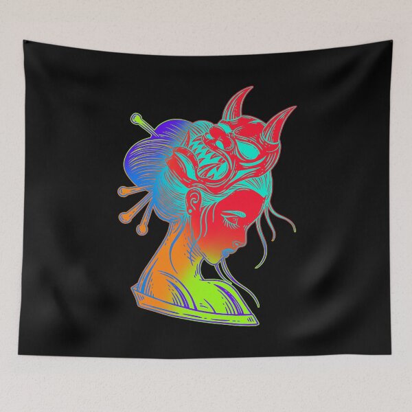 Item preview, Japanese Geisha with Demon Mask Multicolored Tattoo Design3 designed and sold by Pamela Cassidy.