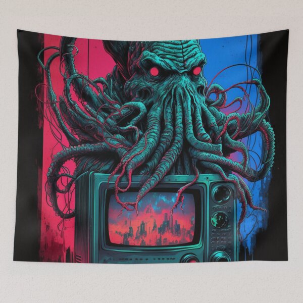 Item preview, Lovecraftian Monster Sitting On An 80s TV Set designed and sold by Nightarcade.