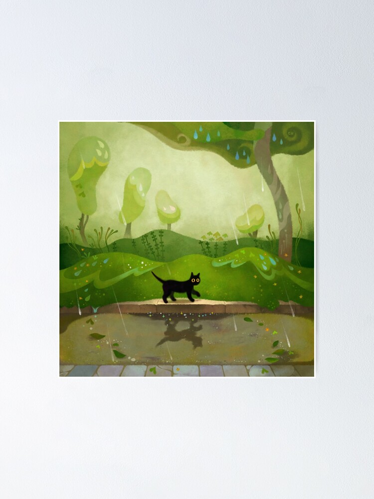Alternate view of Kitty on a rainy day Poster