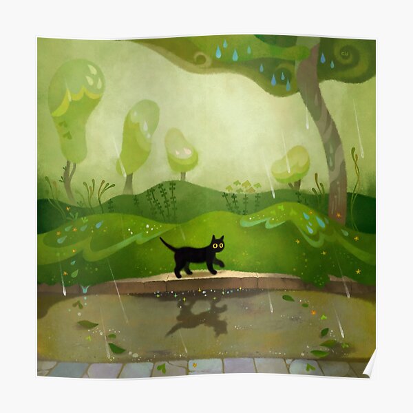 Kitty on a rainy day Poster