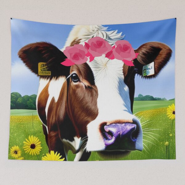 Item preview, Pretty Rosy - Floral cow flower aesthetic, cool cow farmyard animal designed and sold by Flowerartlovers.