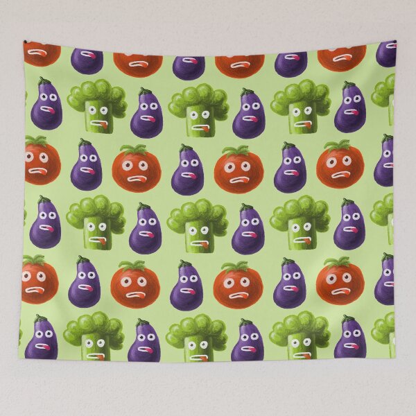 Item preview, Tomato Broccoli and Eggplant Funny Cartoon Vegetables Pattern designed and sold by Boriana Giormova.