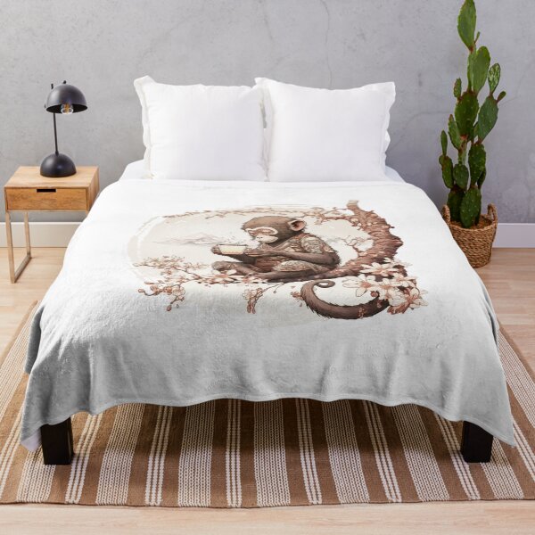 Item preview, Detailed Illustration Of Monkey Drinking Coffee Under A Sakura Tree designed and sold by HappyPrompt.