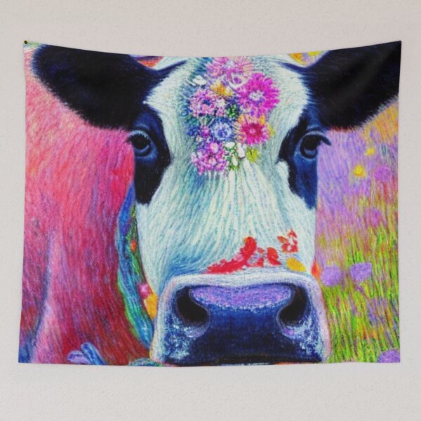 Item preview, Flora The Beautiful Floral Cow - Floral cow flower aesthetic, cool cow farmyard animal designed and sold by Flowerartlovers.