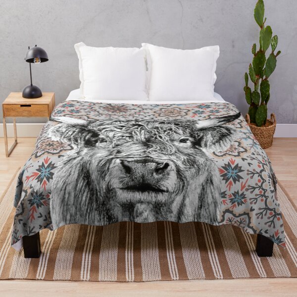 Item preview, Beautiful Bertha on a boho background - Floral cow flower aesthetic, cool cow farmyard animal designed and sold by Flowerartlovers.