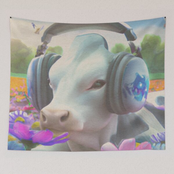 Item preview, ‘Moo-sic Is My Vibe’ - Floral cow flower aesthetic, cool cow farmyard animal designed and sold by Flowerartlovers.