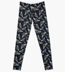 Lino Print Blue Banded Bee Leggings