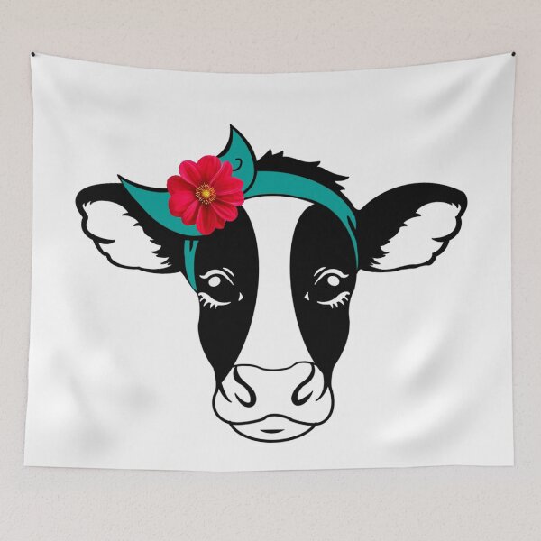 Item preview, ‘Maria Moo Moo Cow’ - Floral cow flower aesthetic, cool cow farmyard animal designed and sold by Flowerartlovers.