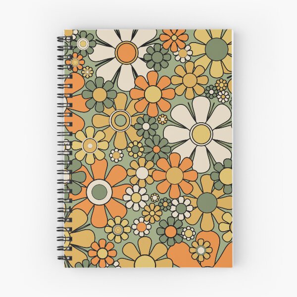 Item preview, Retro Garden Flowers Groovy 60s 70s Floral Pattern Green Orange Mustard Black designed and sold by kierkegaard.