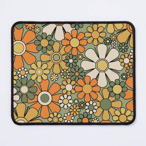 Item preview, Retro Garden Flowers Groovy 60s 70s Floral Pattern Green Orange Mustard Black designed and sold by kierkegaard.