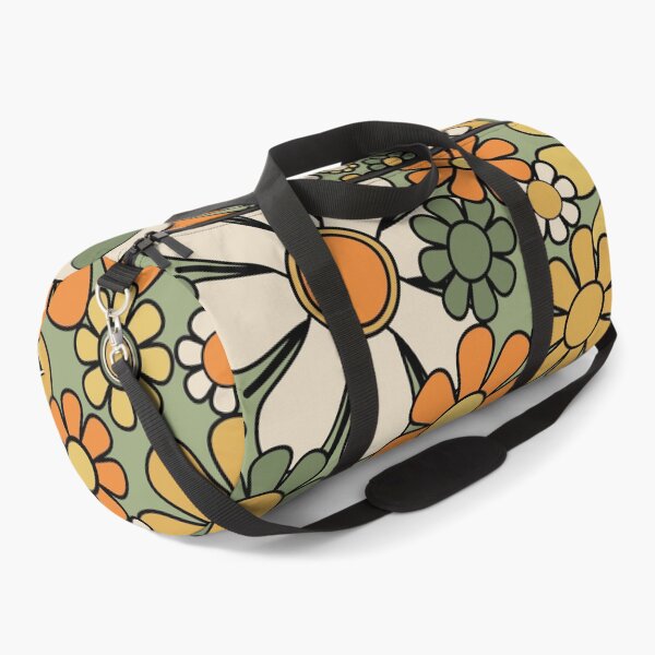 Item preview, Retro Garden Flowers Groovy 60s 70s Floral Pattern Green Orange Mustard Black designed and sold by kierkegaard.