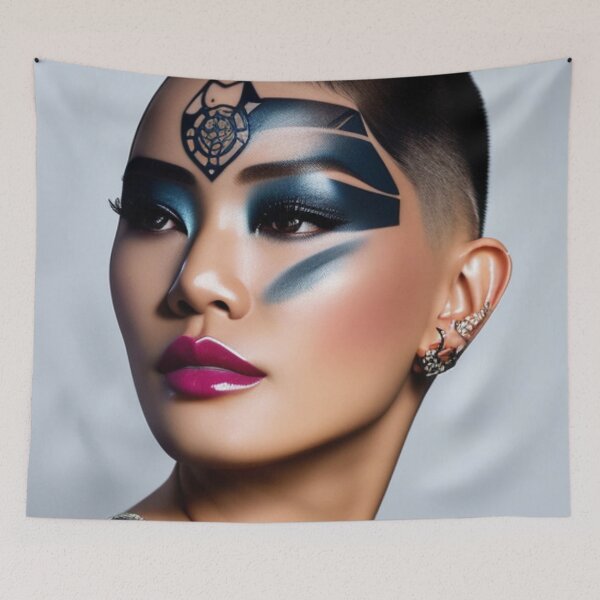 Item preview, Beautiful futuristic woman, floral tattoo, futuristic art, cyberpunk girl designed and sold by Flowerartlovers.