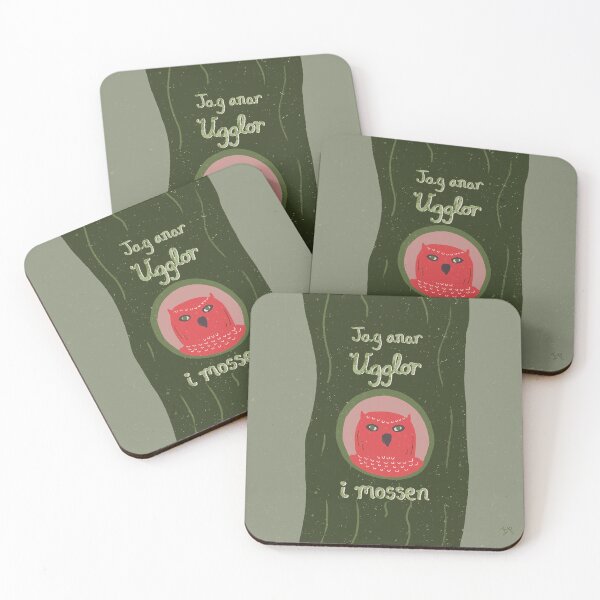 Item preview, Jag Anar Ugglor i Mossen | I Suspect Owls in the Bog | dark green and pink designed and sold by Ingrid Poole.