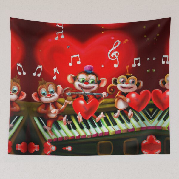 Item preview, monkeys and piano musicians designed and sold by Artbellachi.
