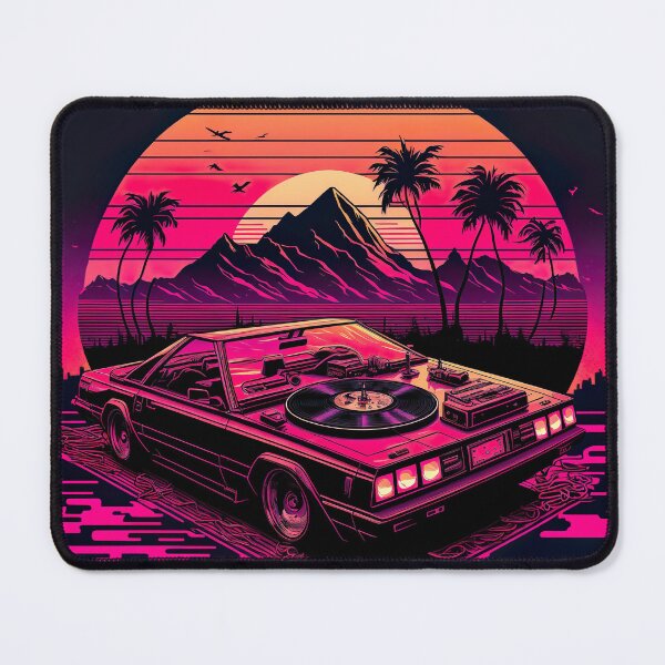 Item preview, Retro Turntable Car Over Synthwave Sun  designed and sold by Nightarcade.