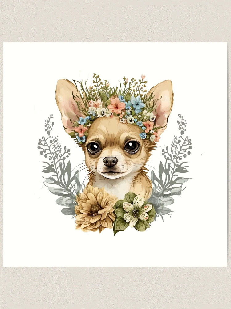 Chihuahua Dog Art Planter Pot Head Vase with Flowers Floral Bouquet Painting ORIGINAL Canvas 11