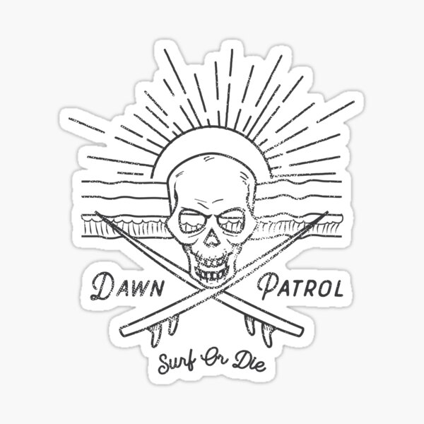 Aperçu de l'œuvre Dawn Patrol - Insigne de crâne blanc Surf Or Die créée et vendue par oberdoofus.
