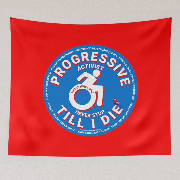 Item preview, PMD00439 Progressive Movement Designs wheelchair symbol for Progressive activist or disability accessibility rights supporters or disabled Progressives or Democrats or ally allies for disabled designed and sold by ProgressiveLeft.