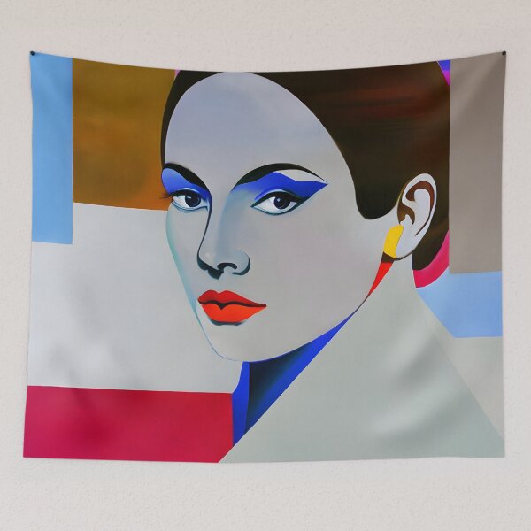 Item preview, Labios rojos, tonos azules y surcos geométricos designed and sold by ElLocoMus.