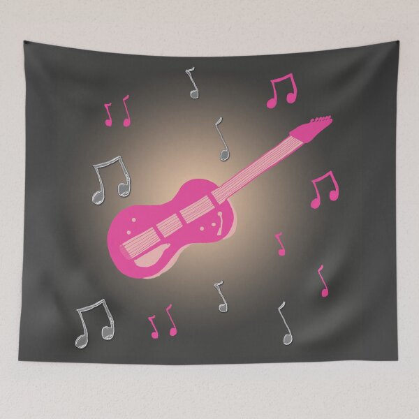 Item preview, Pink Guitar with Music Notes designed and sold by fairytalearrrt.