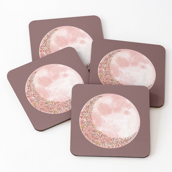 Item preview, Pink Full Moon with Floral Crescent Moon designed and sold by Daisy Ring Art.