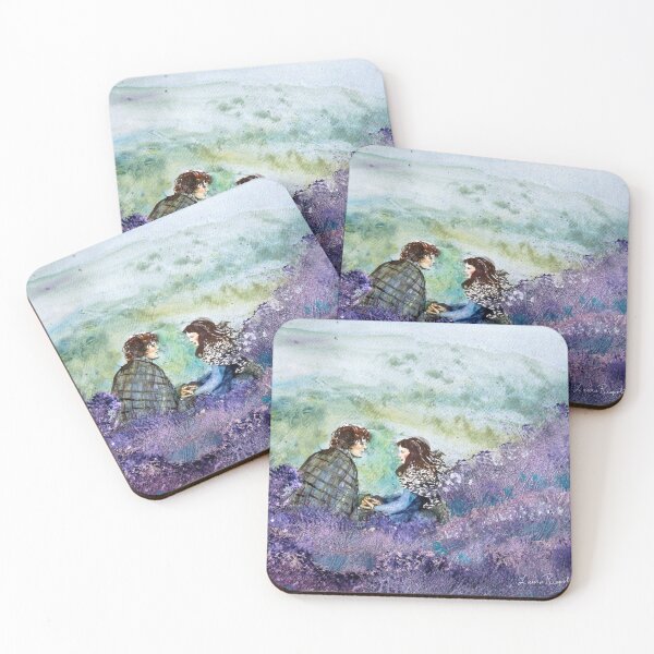 Item preview, watercolor painting by Laura Rispoli Scottish Highlands Misty Hills of 2 Heather Flowers Romantic love art designed and sold by Laura-Rispoli.