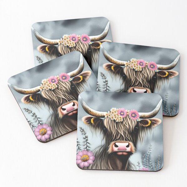 Item preview, Beautiful hyland cow farm cows floral decor barn livestock heifer watercolor  designed and sold by tiffanator606.