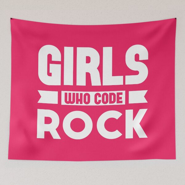 Item preview, Girls Who Code Rock, White on Hot Pink designed and sold by sweetbelle.