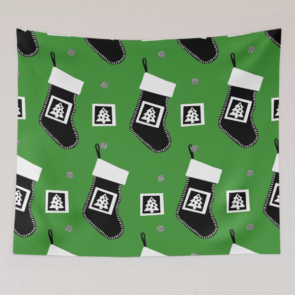 Item preview, Black and White Christmas Stockings on Green  designed and sold by dKarthdesign.