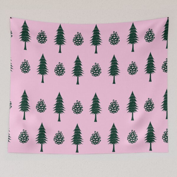 Item preview, Trees, Pinecones, Pink and Green and Pink, Large Pattern designed and sold by SpruceGooseCo.