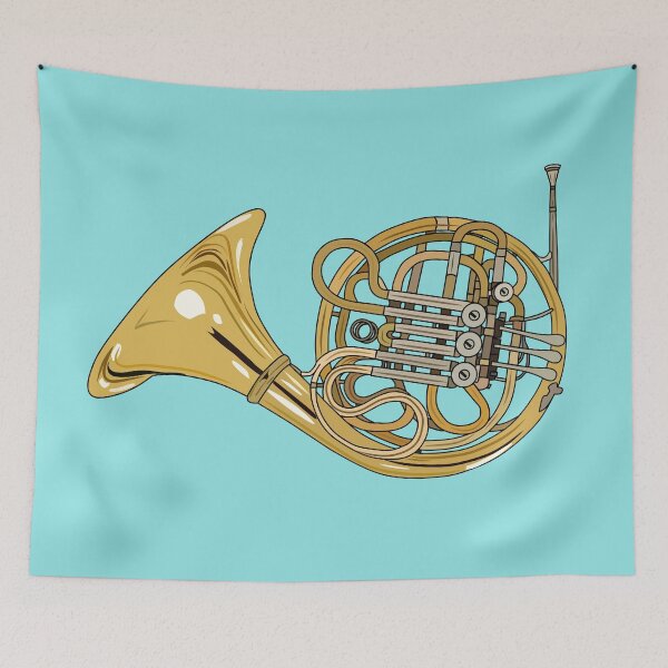 Item preview, French horn cartoon illustration designed and sold by Misscartoon.