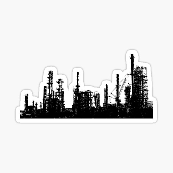 Vintage Oil Refinery Architectural Silhouette Sticker