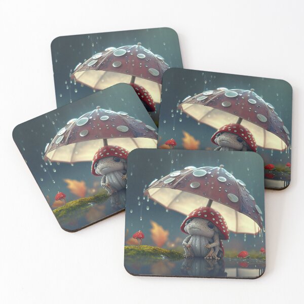 Item preview, Little Toadstool Creature Sheltering from the Rain with a Red Amanita Mushroom Umbrella designed and sold by Vicki Noble Art.