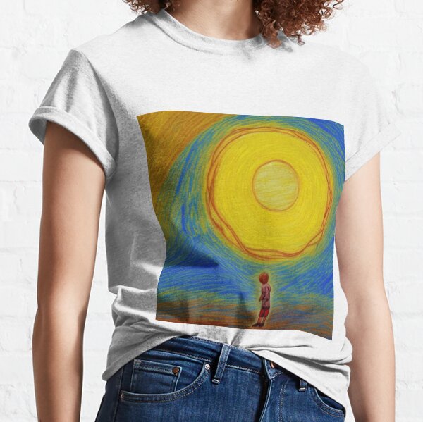 Solar circle, the sky around - This is a drawing of a boy. He drew on a piece of paper And signed in the corner: May there always be sunshine! Classic T-Shirt
