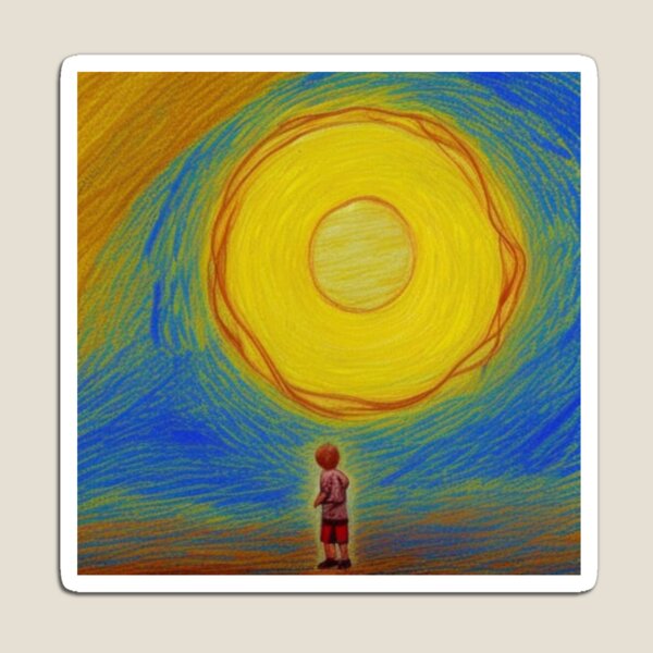 Solar circle, the sky around - This is a drawing of a boy. He drew on a piece of paper And signed in the corner: May there always be sunshine! Magnet